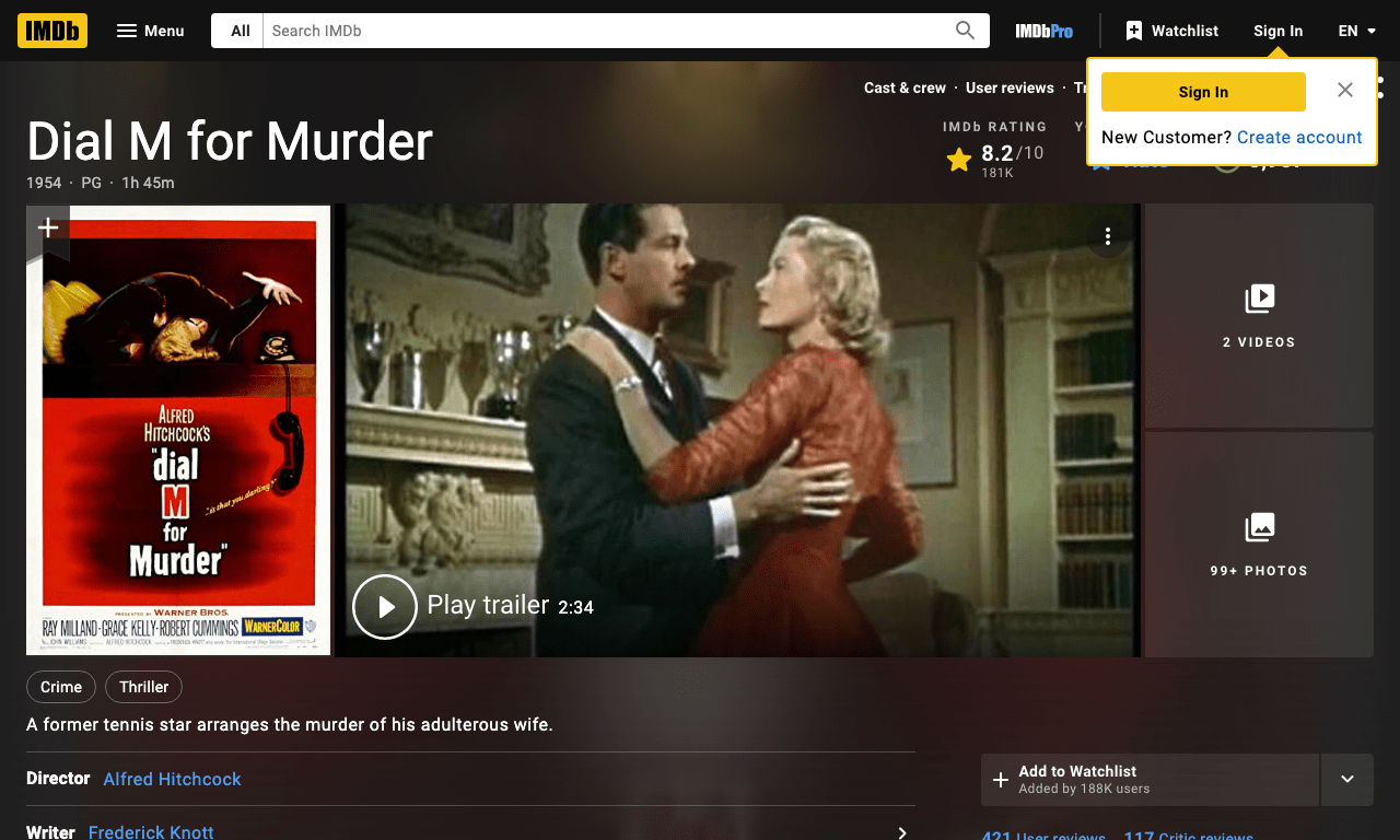 Dial M for Murder Movie