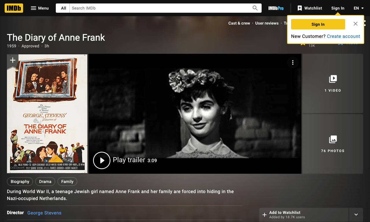 The Diary of Anne Frank Movie
