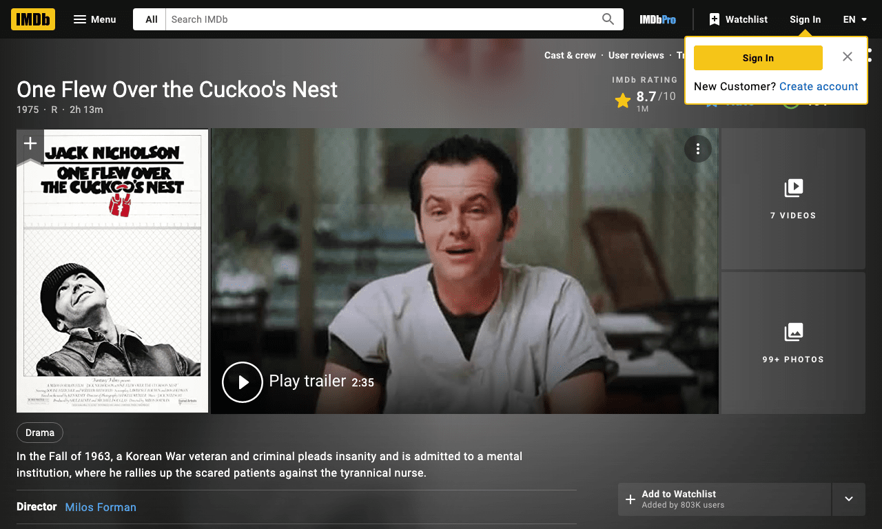 One Flew Over the Cuckoo's Nest Movie