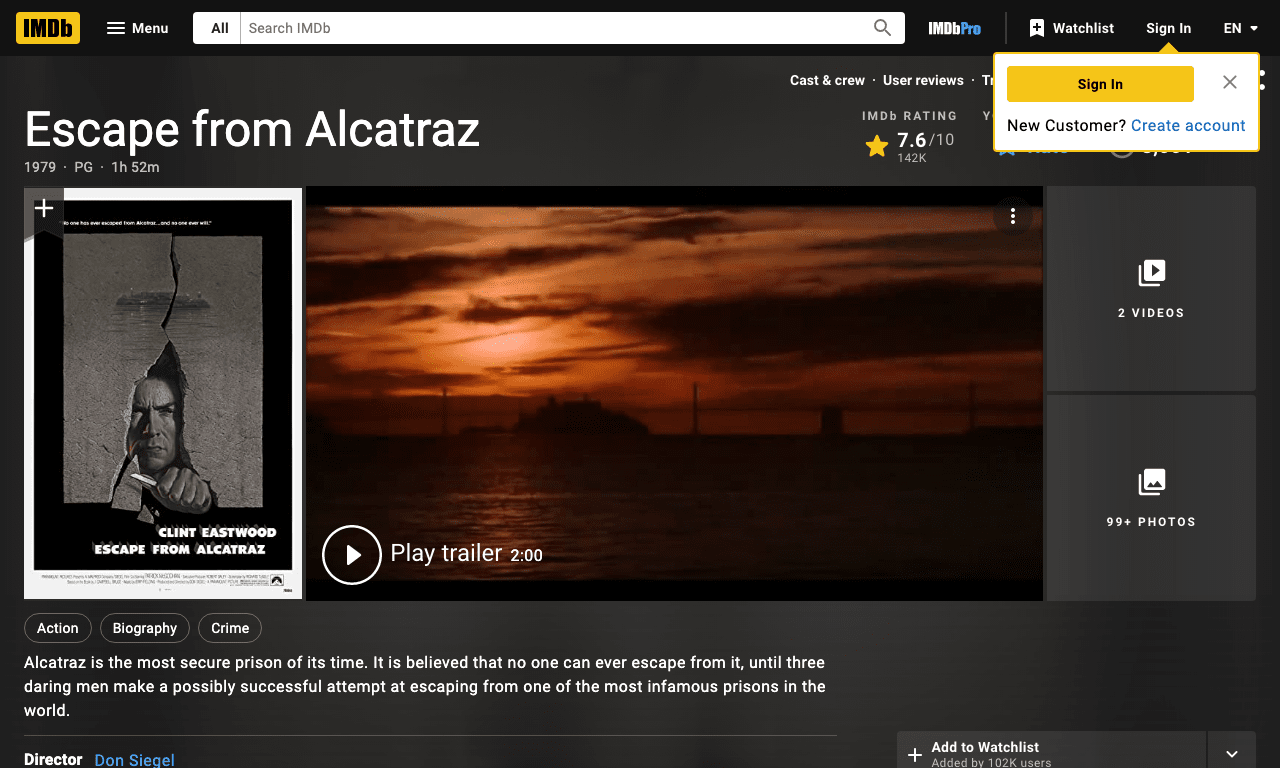 Escape from Alcatraz Movie
