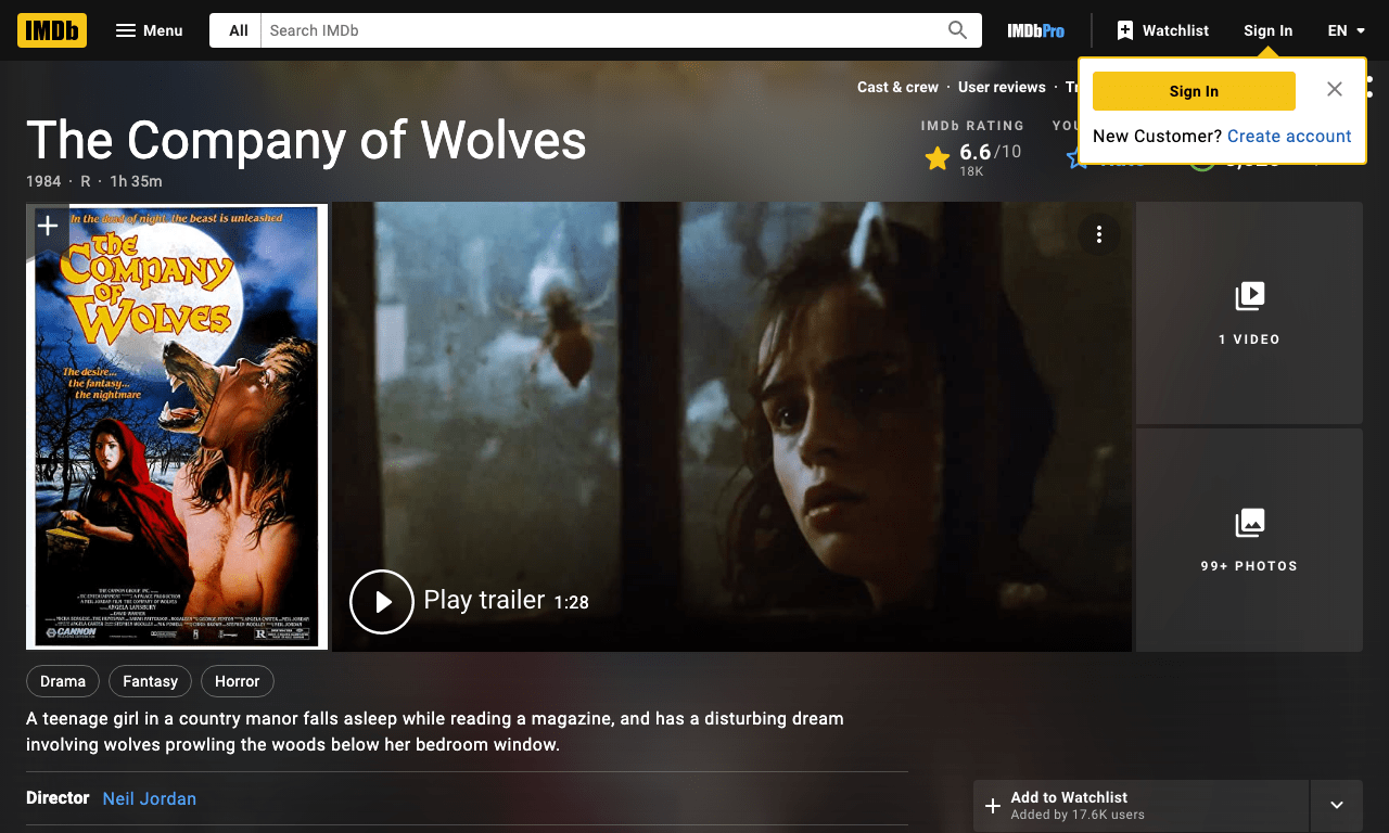 The Company of Wolves Movie