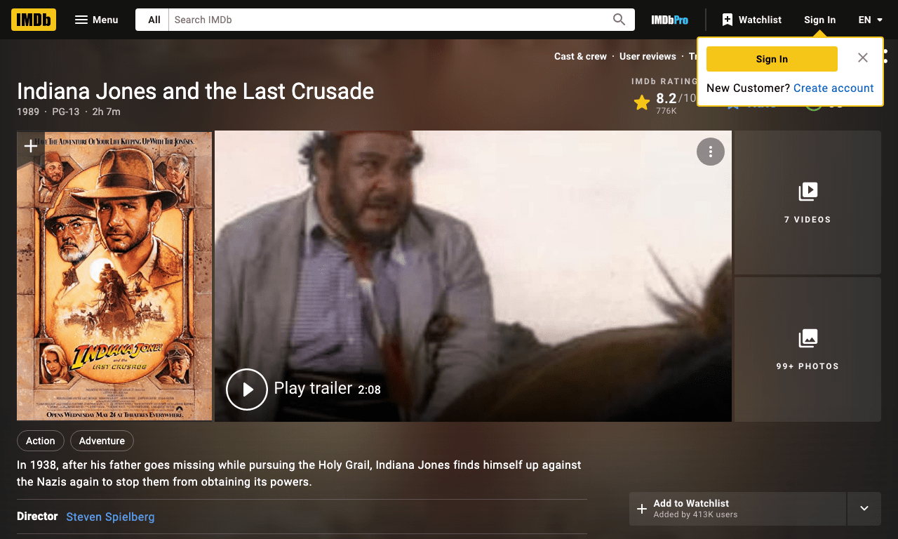 Indiana Jones and the Last Crusade Movie