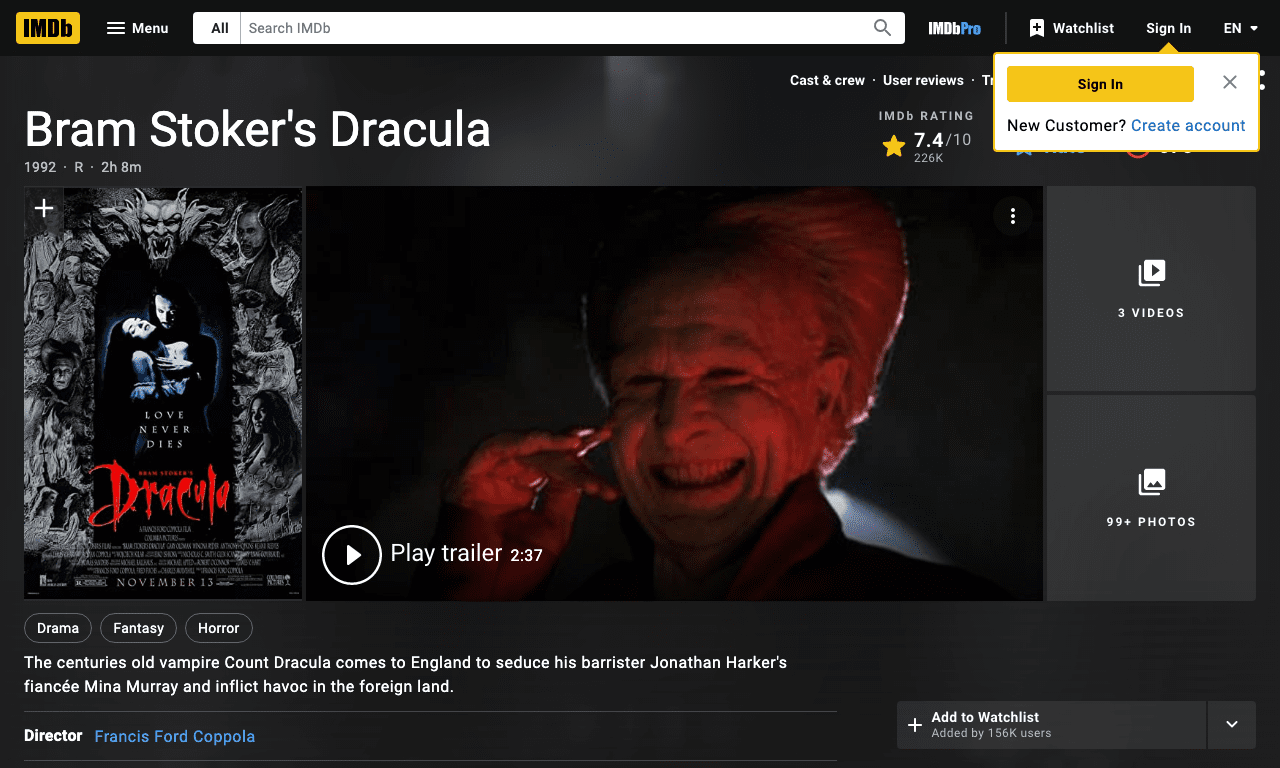 Bram Stoker's Dracula Movie