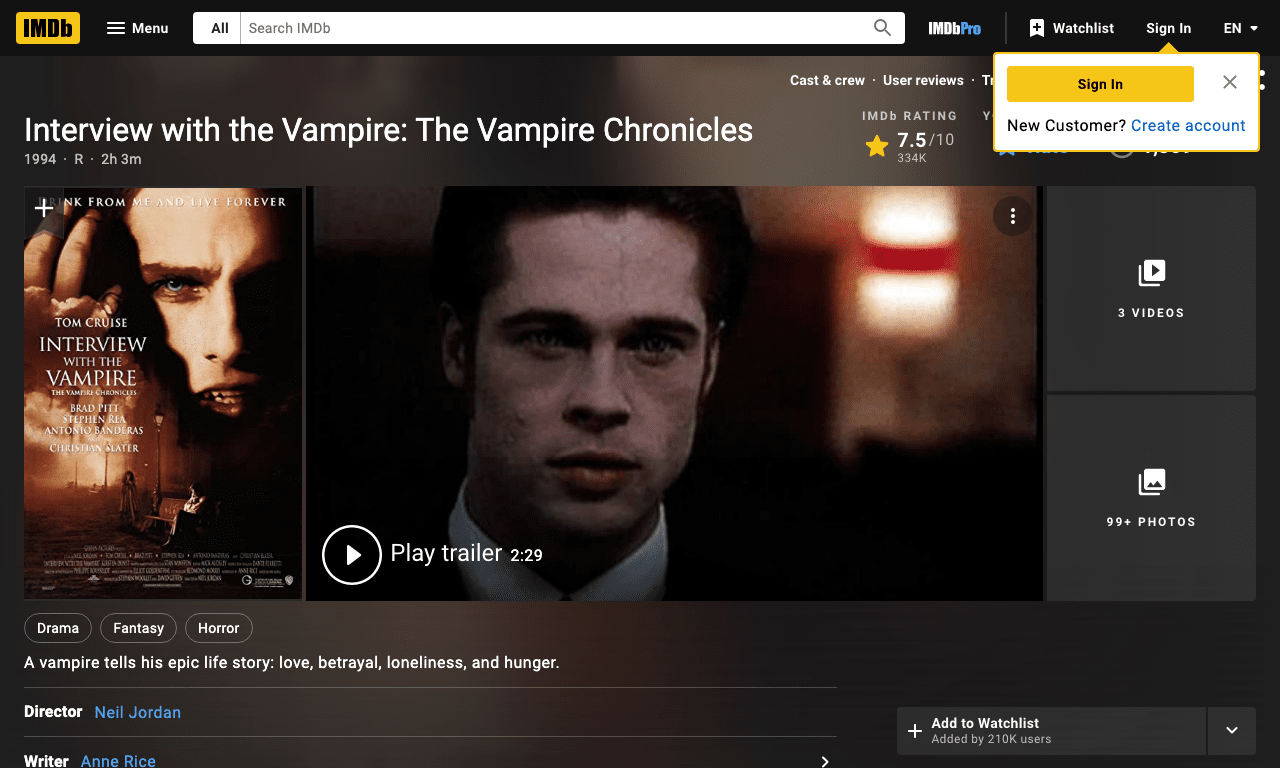 Interview with the Vampire: The Vampire Chronicles Movie