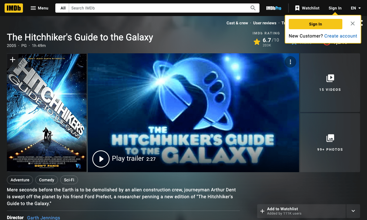 The Hitchhiker's Guide to the Galaxy Movie