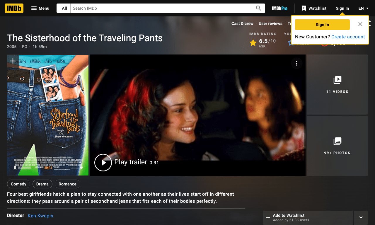 The Sisterhood of the Traveling Pants Movie