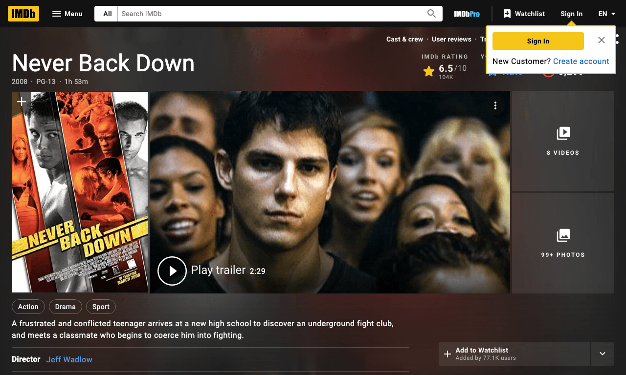 Never Back Down Movie