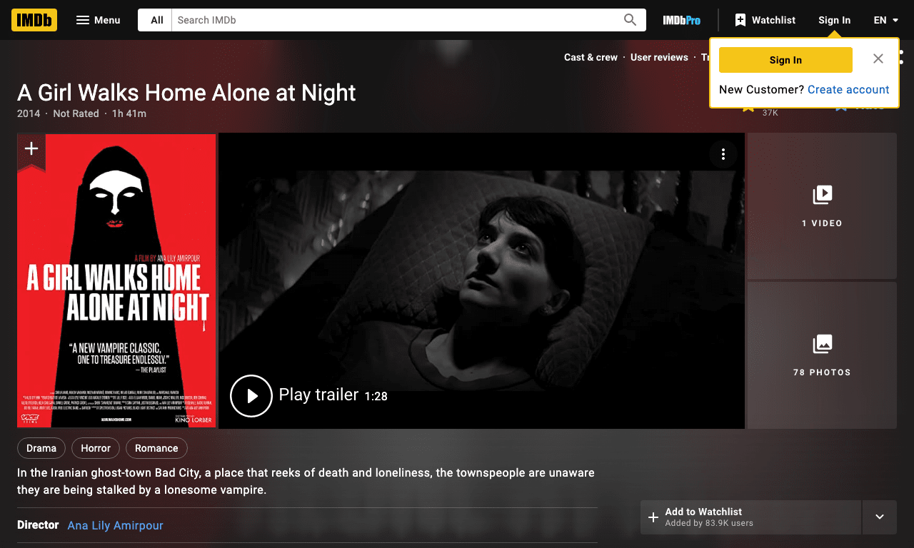 A Girl Walks Home Alone at Night Movie